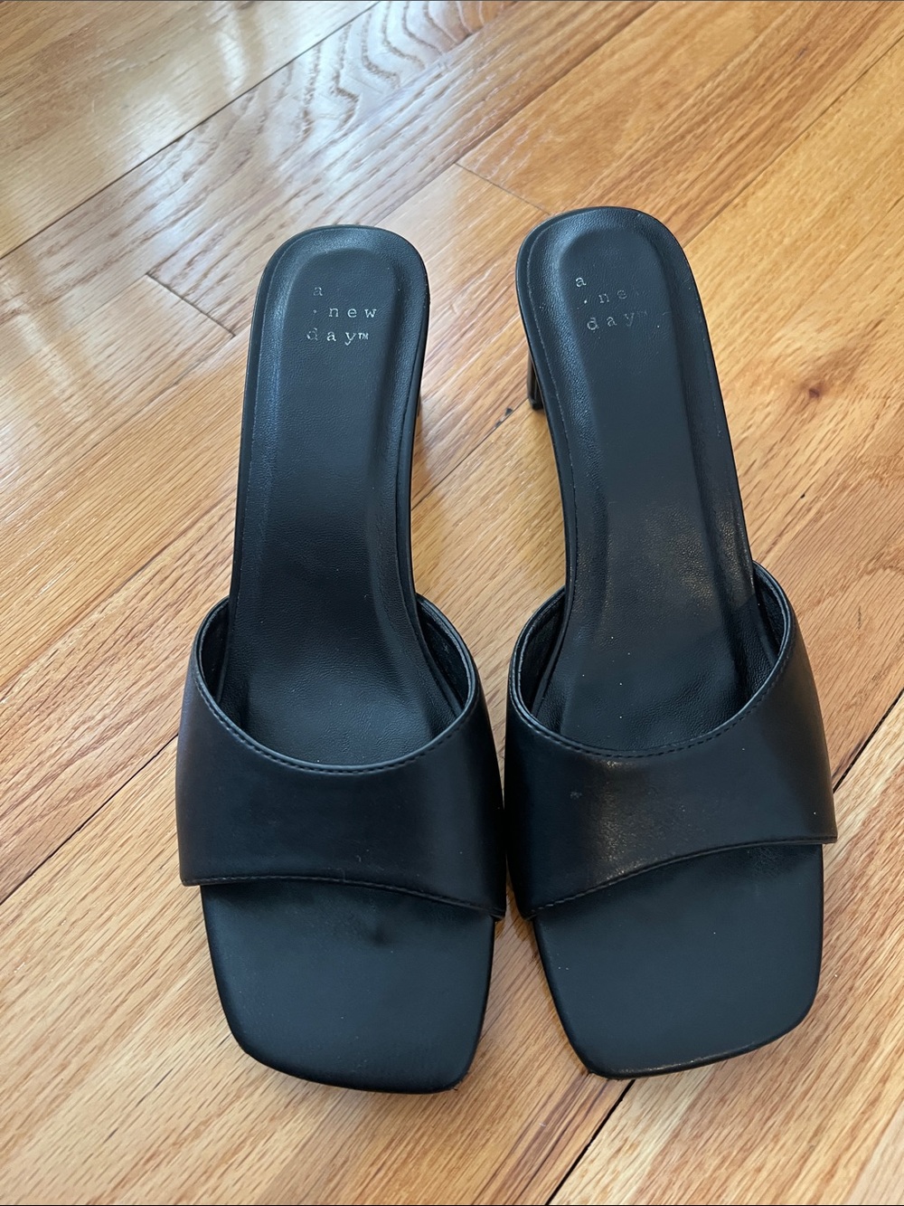 a new day Black Square-Toe Slide Mules
